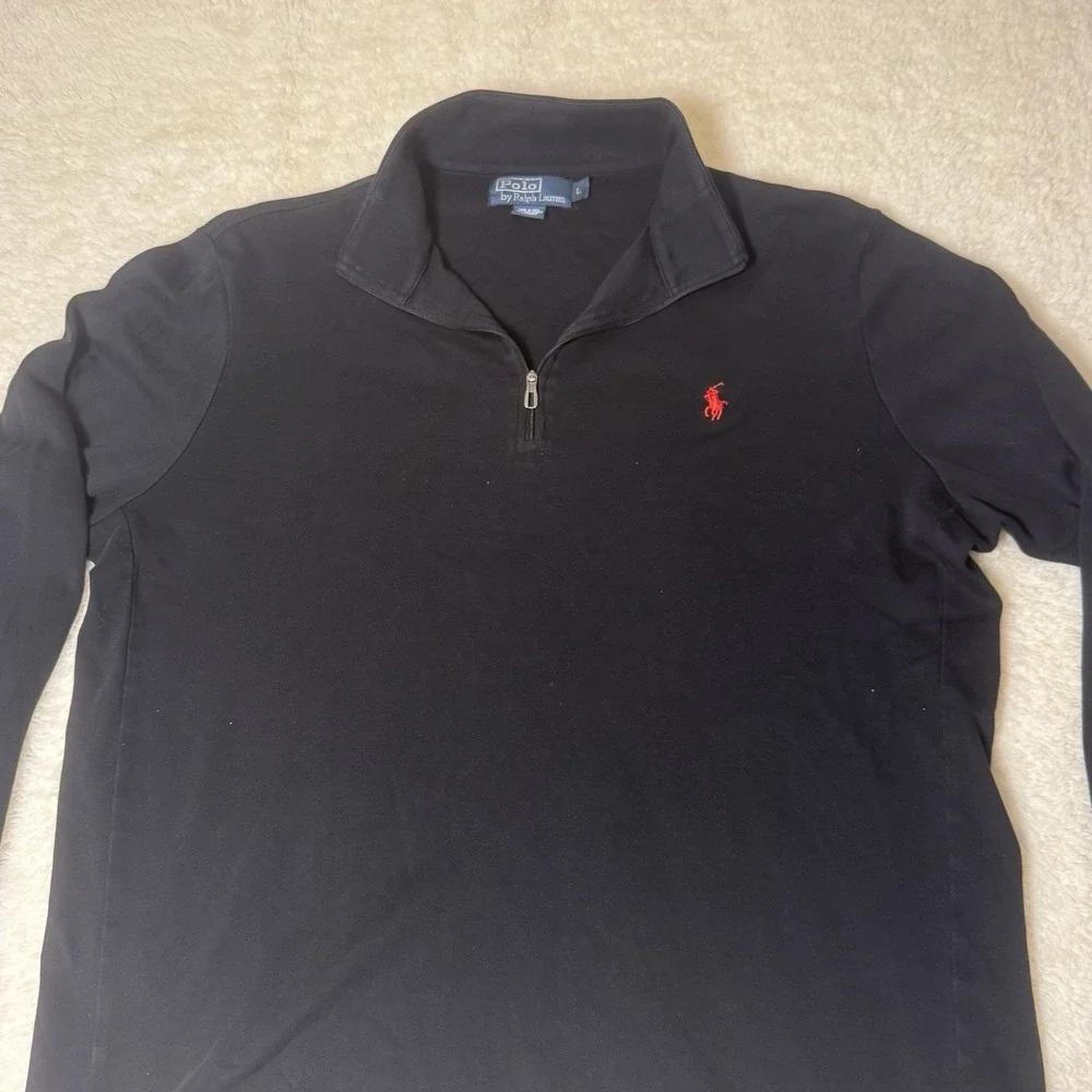 Polo Ralph Lauren 1/4 Zip Pullover Men's XL Black Pima Cotton Lightweight
